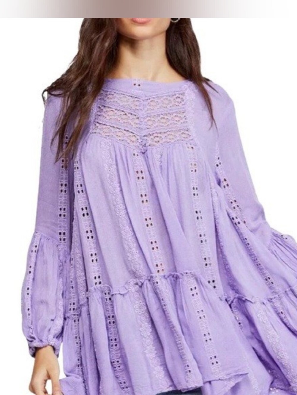 Free People Kiss Kiss Oversized Embroidered Tunic purple PTP 21" - Picture 2 of 6